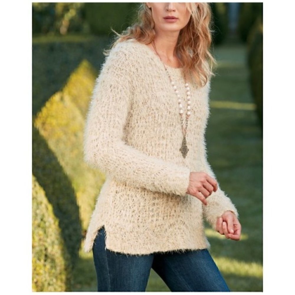 New Soft Surroundings Vienna Pullover Lofty Fuzzy Sweater w/ Metallic Detail L